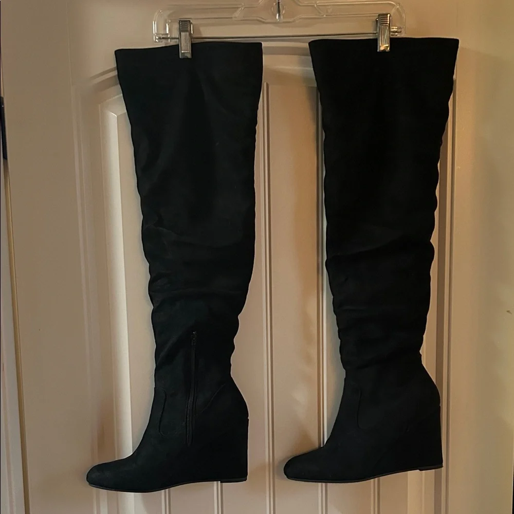 Chinese Laundry Black Over-the-Knee Wedge Boots